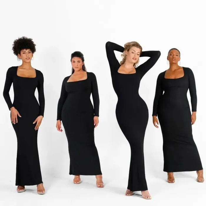 Women's Shapewear Dress with Built-In Bra – Tummy Control & Long Sleeves