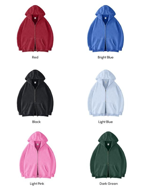 Unisex Oversized Acid Wash Zip-Up Hoodie