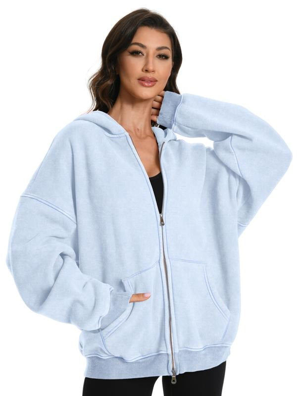 Unisex Oversized Acid Wash Zip-Up Hoodie