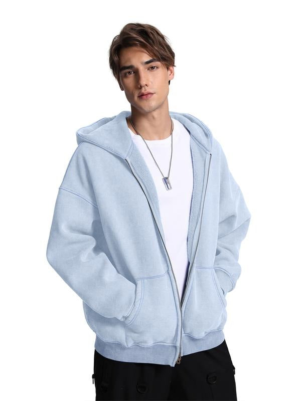 Unisex Oversized Acid Wash Zip-Up Hoodie