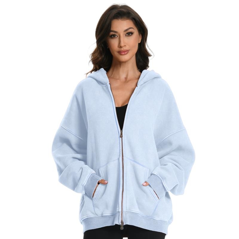 Unisex Oversized Acid Wash Zip-Up Hoodie