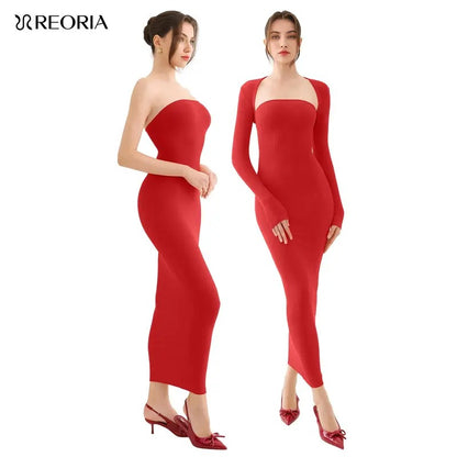 Womens Sexy Summer LongSleeves Strapless Fashion Maxi Dress