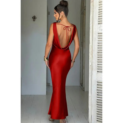 OYS Women's Satin Elegant Sleeveless High Neck Tie