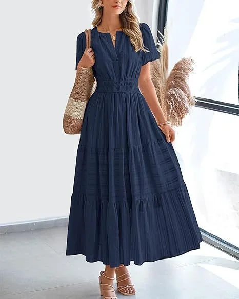 Elegant Lace Maxi Dress – Ethereal V‑Neck with Floral Embroidery
