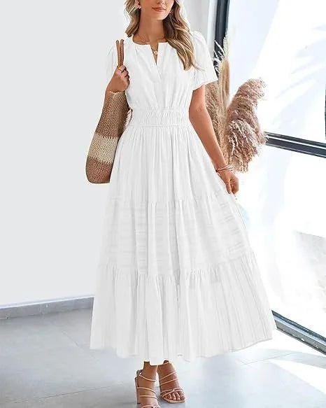 Elegant Lace Maxi Dress – Ethereal V‑Neck with Floral Embroidery