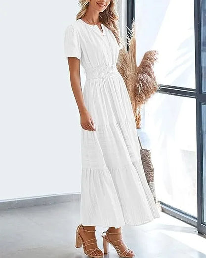 Elegant Lace Maxi Dress – Ethereal V‑Neck with Floral Embroidery
