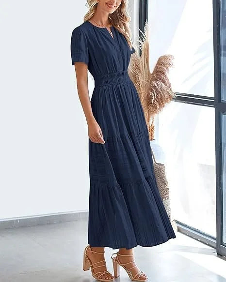 Elegant Lace Maxi Dress – Ethereal V‑Neck with Floral Embroidery
