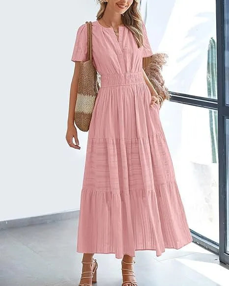 Elegant Lace Maxi Dress – Ethereal V‑Neck with Floral Embroidery