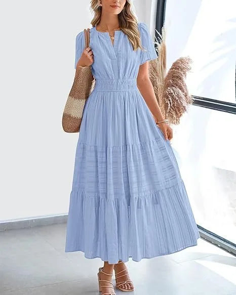 Elegant Lace Maxi Dress – Ethereal V‑Neck with Floral Embroidery