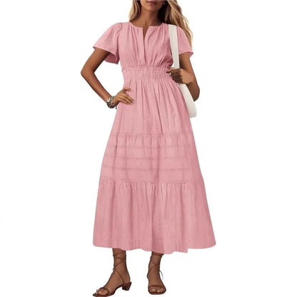 Elegant Lace Maxi Dress – Ethereal V‑Neck with Floral Embroidery