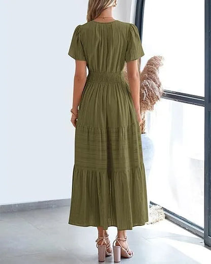 Elegant Lace Maxi Dress – Ethereal V‑Neck with Floral Embroidery
