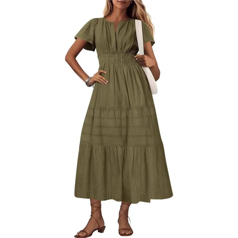 Elegant Lace Maxi Dress – Ethereal V‑Neck with Floral Embroidery