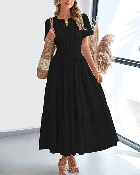 Elegant Lace Maxi Dress – Ethereal V‑Neck with Floral Embroidery