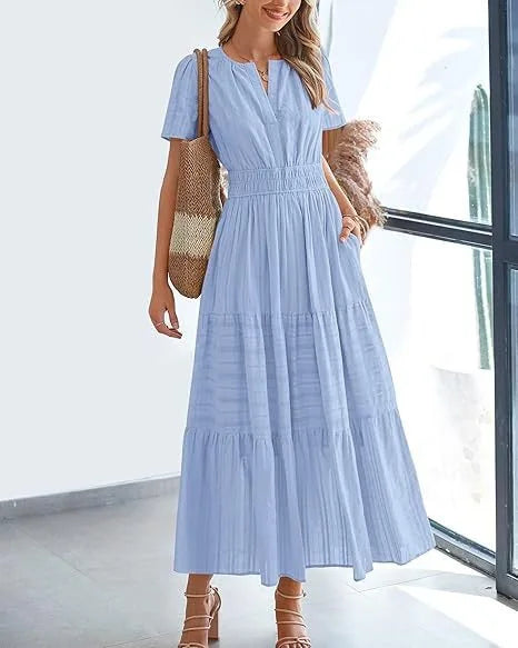 Elegant Lace Maxi Dress – Ethereal V‑Neck with Floral Embroidery