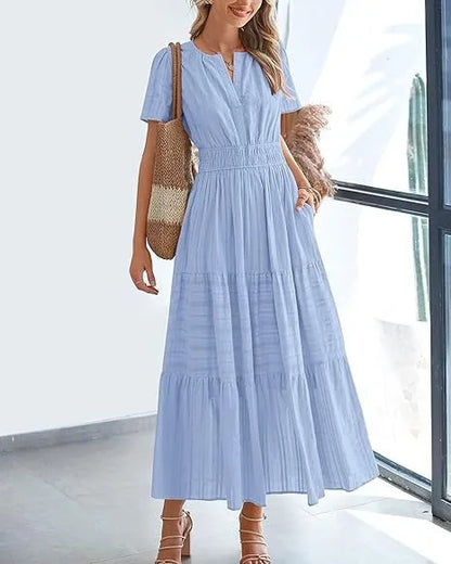 Elegant Lace Maxi Dress – Ethereal V‑Neck with Floral Embroidery