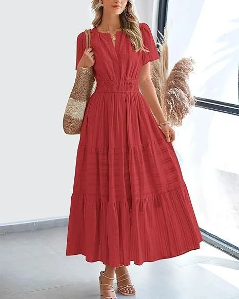 Elegant Lace Maxi Dress – Ethereal V‑Neck with Floral Embroidery