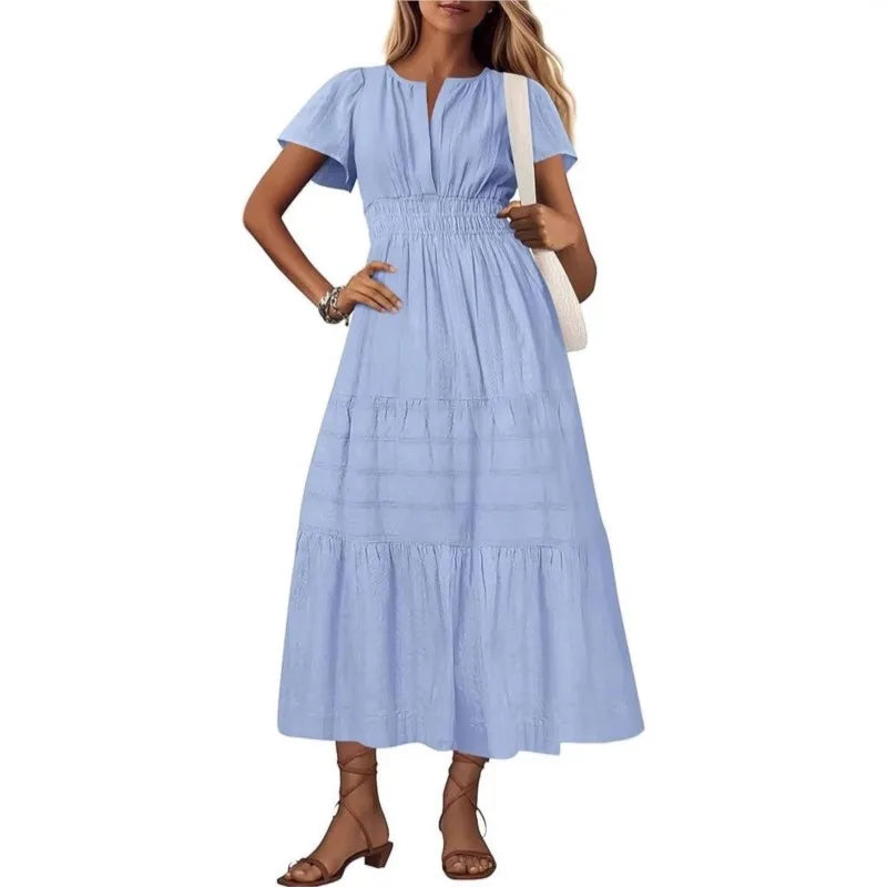 Elegant Lace Maxi Dress – Ethereal V‑Neck with Floral Embroidery