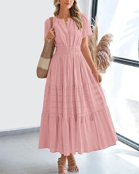 Elegant Lace Maxi Dress – Ethereal V‑Neck with Floral Embroidery