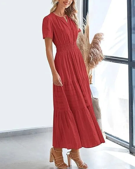 Elegant Lace Maxi Dress – Ethereal V‑Neck with Floral Embroidery