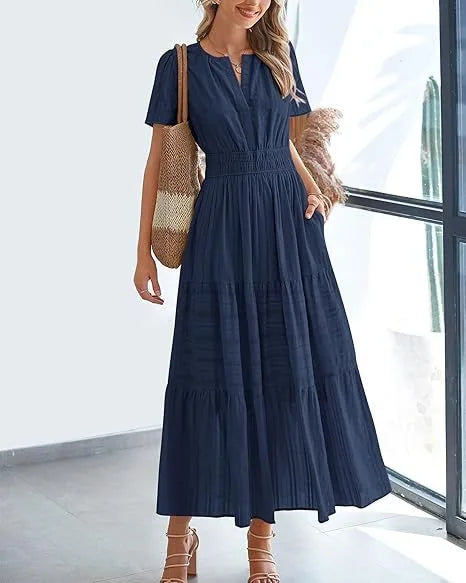 Elegant Lace Maxi Dress – Ethereal V‑Neck with Floral Embroidery