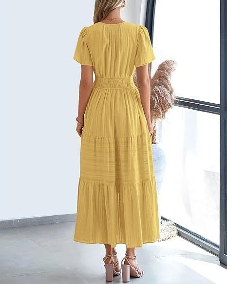 Elegant Lace Maxi Dress – Ethereal V‑Neck with Floral Embroidery