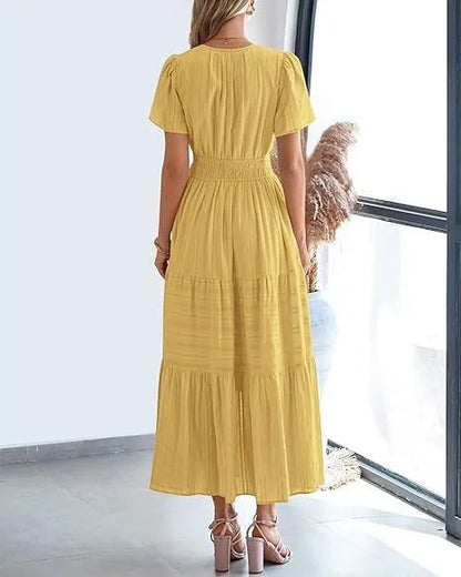 Elegant Lace Maxi Dress – Ethereal V‑Neck with Floral Embroidery