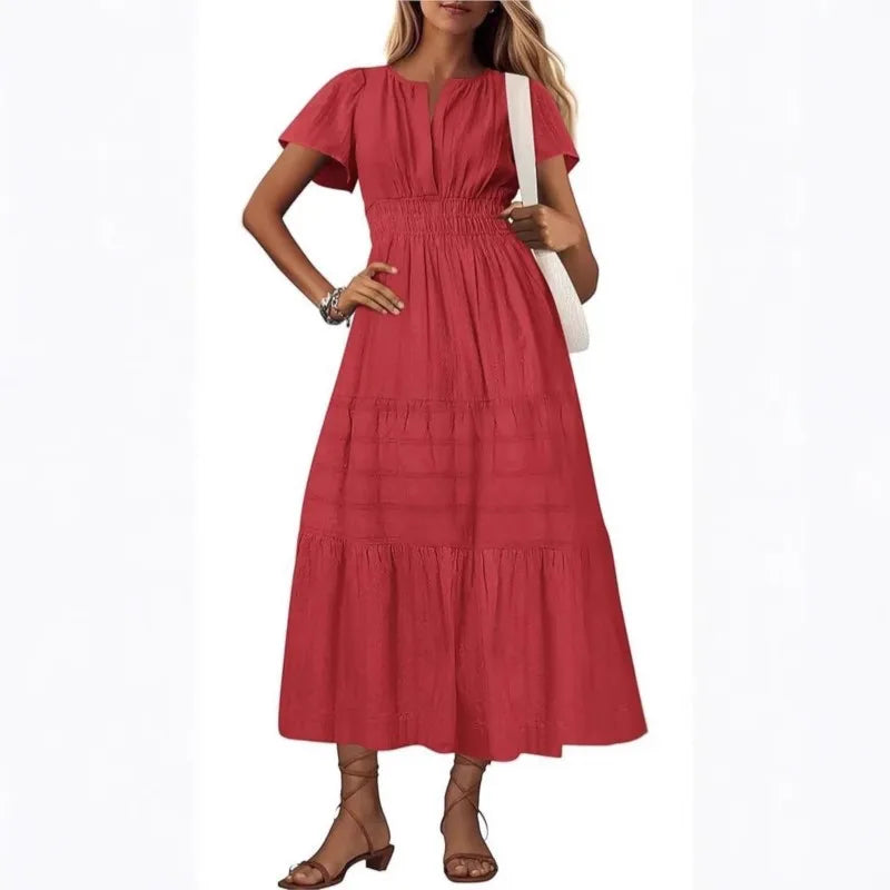 Elegant Lace Maxi Dress – Ethereal V‑Neck with Floral Embroidery