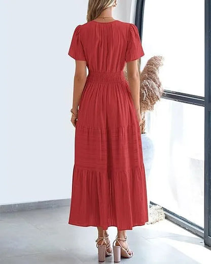Elegant Lace Maxi Dress – Ethereal V‑Neck with Floral Embroidery