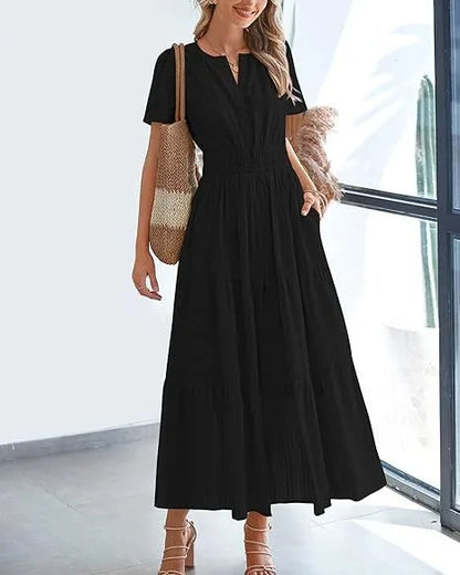 Elegant Lace Maxi Dress – Ethereal V‑Neck with Floral Embroidery