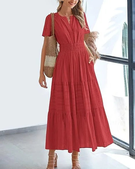 Elegant Lace Maxi Dress – Ethereal V‑Neck with Floral Embroidery