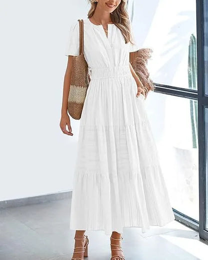 Elegant Lace Maxi Dress – Ethereal V‑Neck with Floral Embroidery