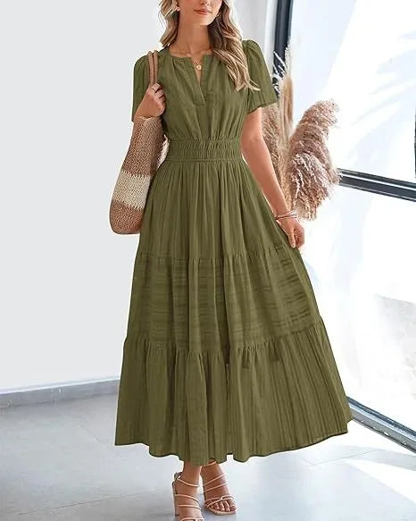 Elegant Lace Maxi Dress – Ethereal V‑Neck with Floral Embroidery