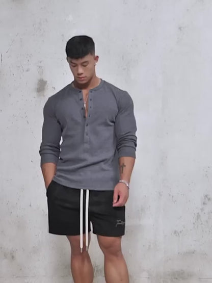 Fitted Long Sleeve Henley Shirt