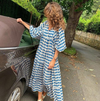 Women's Elegant Puff Sleeve Floral Boho Maxi Dress