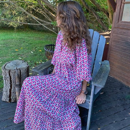 Women's Elegant Puff Sleeve Floral Boho Maxi Dress