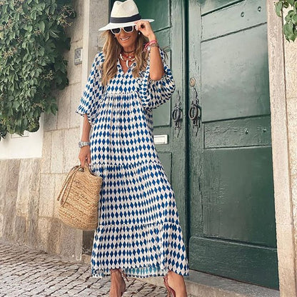 Women's Elegant Puff Sleeve Floral Boho Maxi Dress