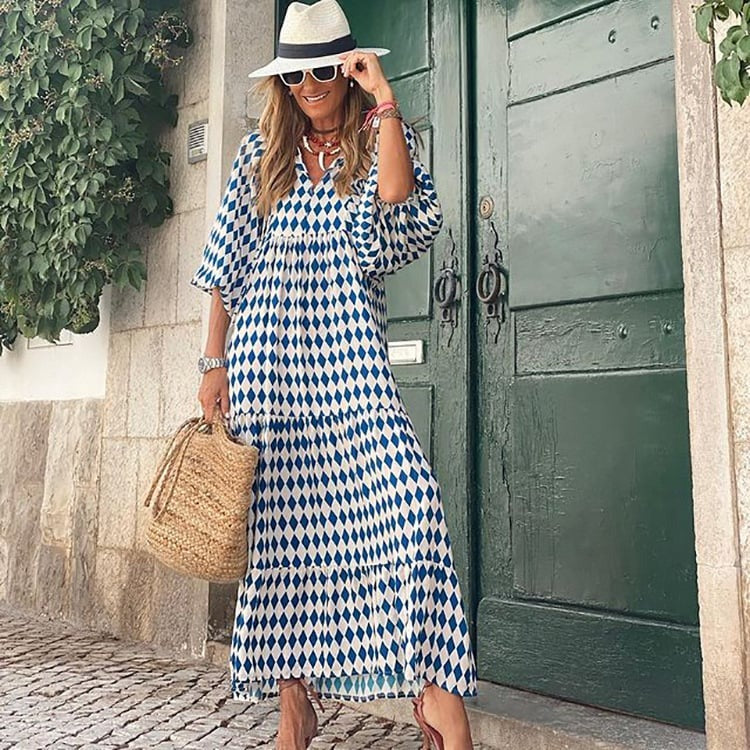 Women's Elegant Puff Sleeve Floral Boho Maxi Dress