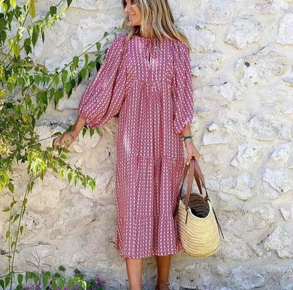Women's Elegant Puff Sleeve Floral Boho Maxi Dress