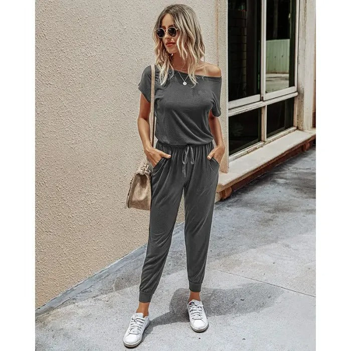 Women’s Off-Shoulder Jumpsuit – Plus Size Summer Romper (S–3XL)