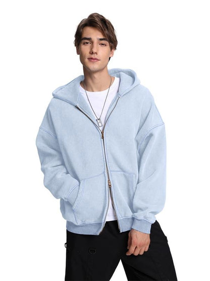 Unisex Oversized Acid Wash Zip-Up Hoodie