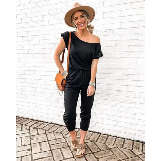 Women’s Off-Shoulder Jumpsuit – Plus Size Summer Romper (S–3XL)