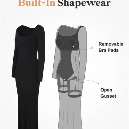 Women's Shapewear Dress with Built-In Bra – Tummy Control & Long Sleeves
