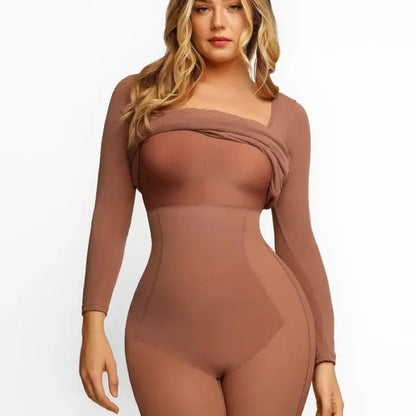 Women's Shapewear Dress with Built-In Bra – Tummy Control & Long Sleeves